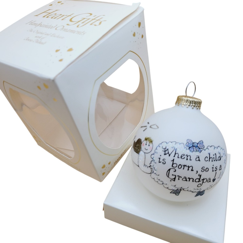 Handpainted Teresa Thibault Glass Ornament When A Child is Born so is a Grandpa - Picture 1 of 10